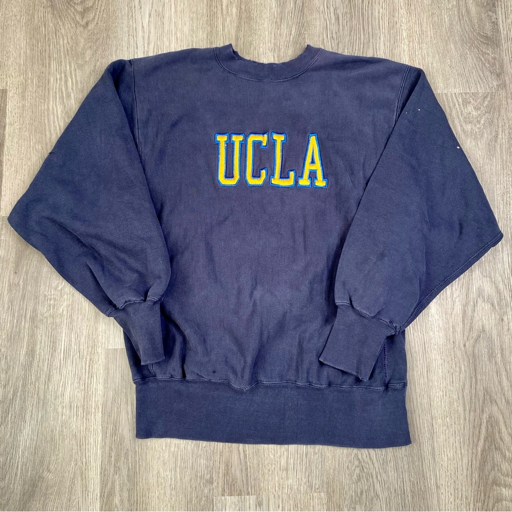 Vintage 80’s UCLA Champion‎ Reverse Weave Crewneck Sweatshirt L Made USA Blue